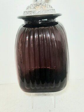 Vintage Artland Ribbed Purple Large Cannister with Rooster Finial